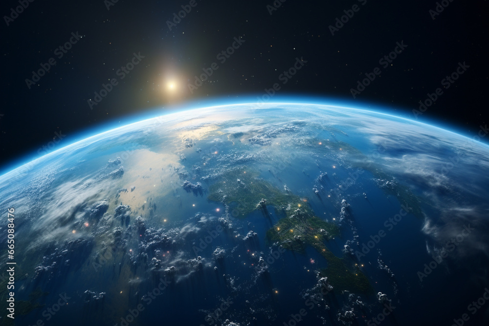 Obraz premium Night view of the planet Earth from space. 