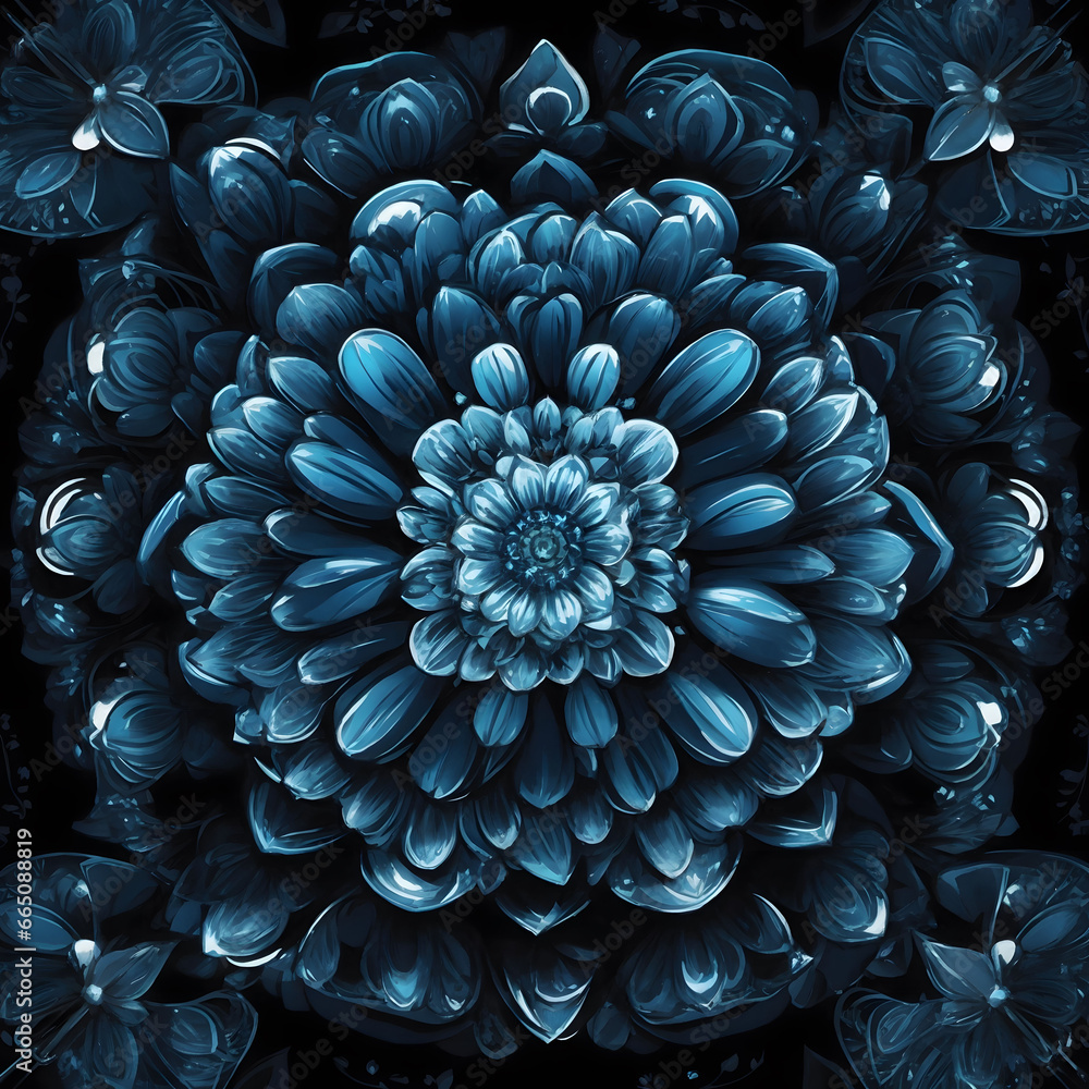 blue mandala flower crystal pattern