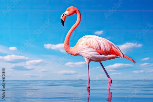 Pink Flamingo in the water.