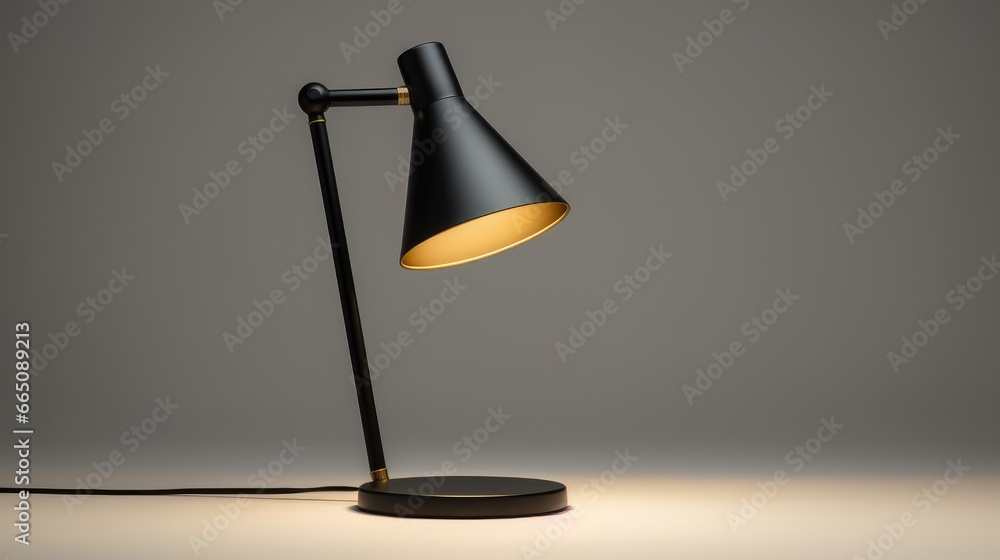 Sleek Illumination: A black lamp in modern Scandinavian style, showcased on a pristine white background. This minimalistic desk lamp adds sophistication to any space