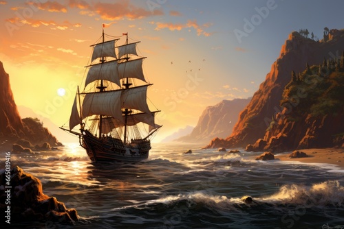 A majestic sailing ship gliding through the vast ocean""