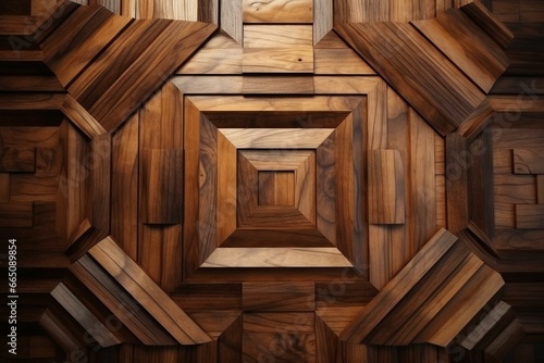 3D wooden panel on wooden background for wall. Generative AI