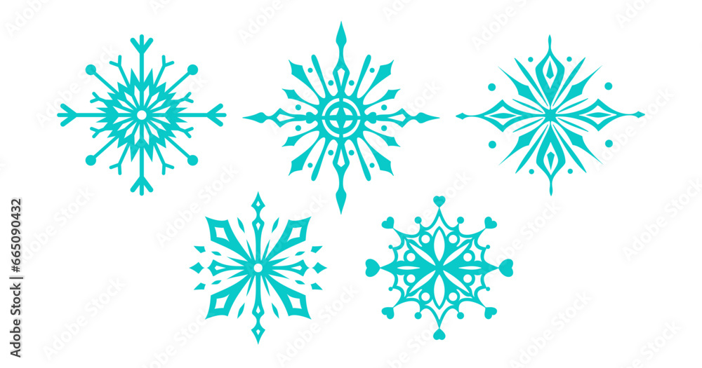 Blue snowflakes set for your design. Interesting geometric elements. Christmas tree toys on white background. Blue snowflakes set for your design. Interesting geometric elements. Christmas tree toys on white background.