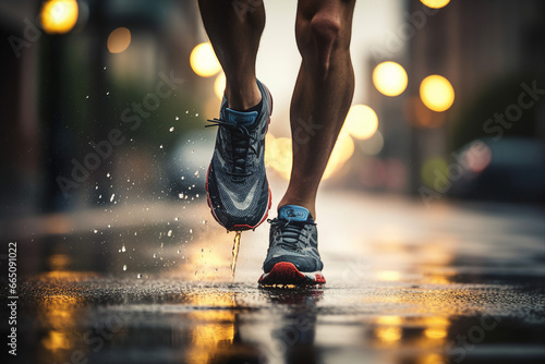 Close up generative AI photo of a female or male person legs in sportive shoes running in the park