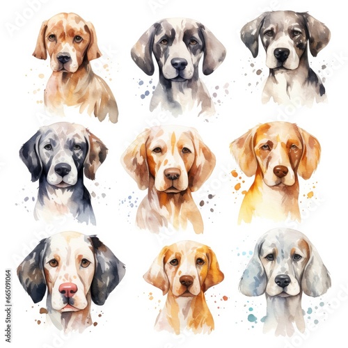 Watercolor dog clip art on white background. © Anowar