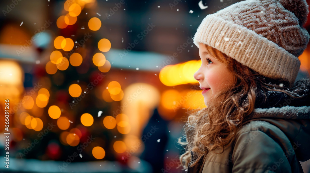 Beautiful little girl dreams near the fireplace at Christmas. Ai generated