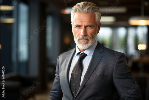 AI generated photo image of handsome confident virile man working as boss of a big international company
