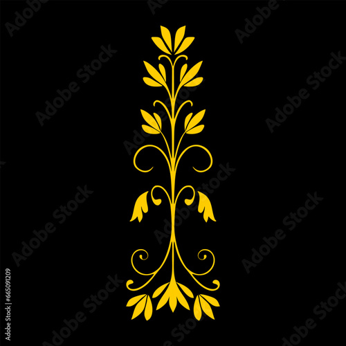 Golden ornament isolated on black background, ready for retouch design.