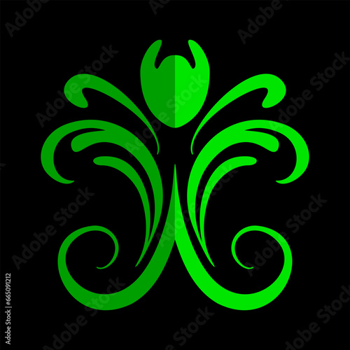 Green ornament isolated on black background, ready for retouch design.