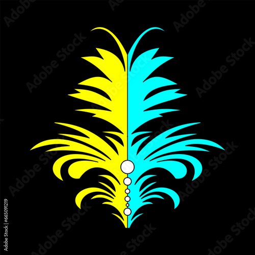 Blue and yellow ornament isolated on black background, ready for retouch design.
