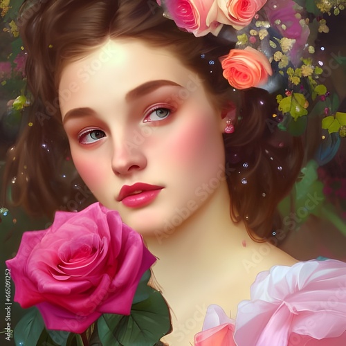 girl with flowers on head, ai generative girls with flowers on head, women portrait covered with flowers ai generative, floral portrait ai generative, ai generative beautiful women portrait, floral ai