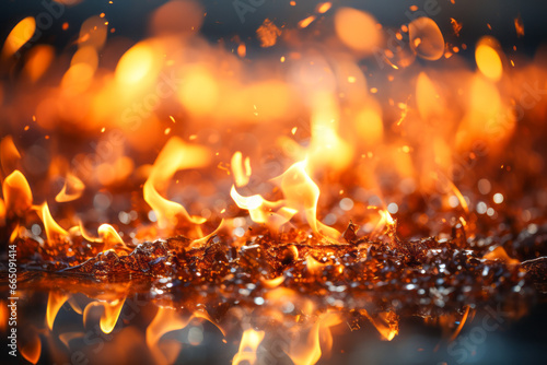 Bokeh background with flame elements.