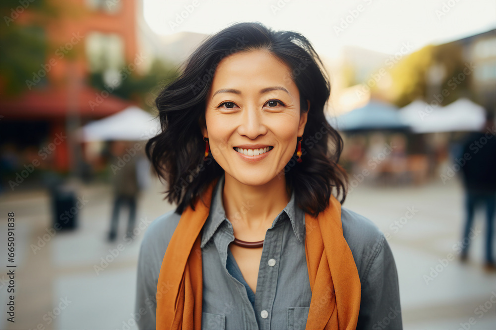 Generative Ai photography of happy positive woman walking on a sunny day in the town Generative Ai photography of happy positive woman walking on a sunny day in the town