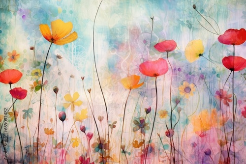 Vibrant floral masterpiece on a serene blue canvas
