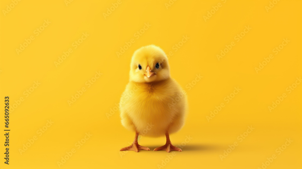 Single Small Chicken on Yellow Background Single Small Chicken on Yellow Background