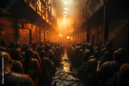 A photo of an overcrowded prison, raising awareness about issues related to criminal justice and penal reform. Concept of prison reform. Generative Ai. photo