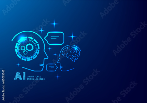 chatbot, chat with ai. Digital chat bot. Human ask bot. Bot conversation. Smart ai chat bot communicates with human. Artificial intelligence technology blue background. Banner, cover, poster, ads