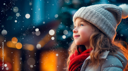 Beautiful little girl dreams near the fireplace at Christmas. Ai generated