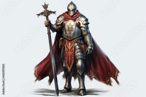A knight in shining armor wielding a mighty sword