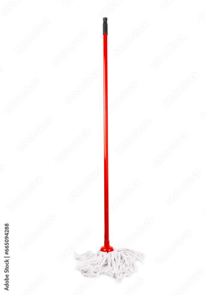Plastic mop with adjustable handle, isolated on white background. Mop for cleaning the floor. Cleaning concept. Cleaning the premises.