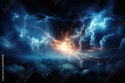 A bolt of lightning splitting the night sky, showcasing the raw power of nature's electrical forces. Concept of atmospheric electricity. Generative Ai.