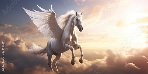 A white horse with wings.