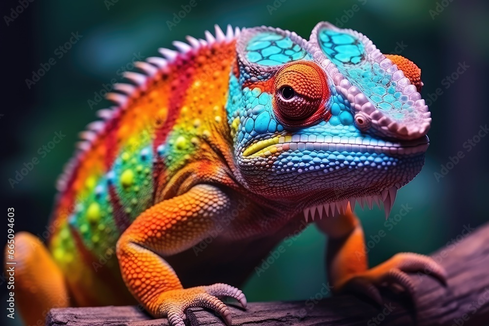Obraz premium A vibrant lizard perched on a branch in a lush forest