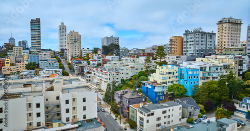 Aerial residential downtown skyscrapers in San Francisco California