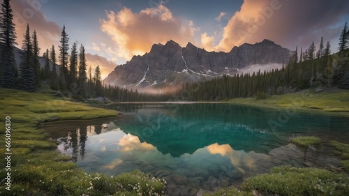Lake in the mountains.Generative AI. © pla2u