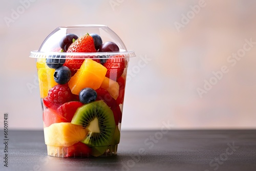 Fresh fruit salad to go with copy space.