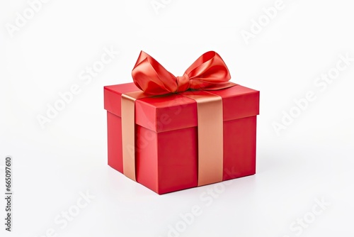 Gift box with red ribbon isolated on white background. © Anowar