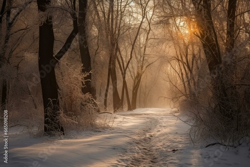 Winter forest scenery. Generative AI
