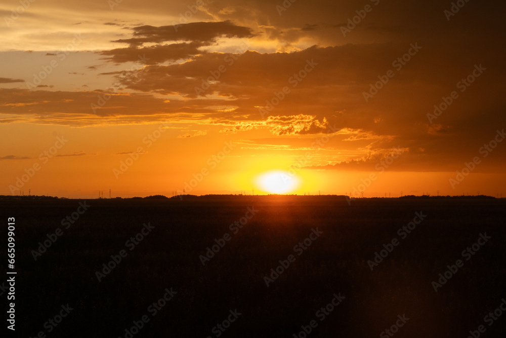 Sunsetting over rural Manitoba field