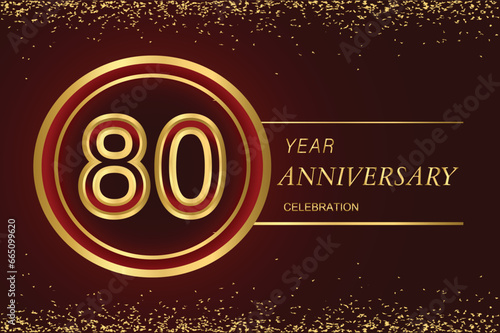 80th anniversary logo with gold double line style decorated with glitter and confetti Vector EPS 10