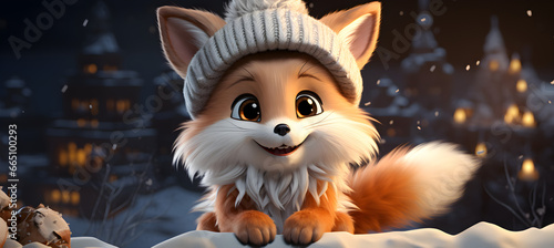 Cartoon fox in winter background