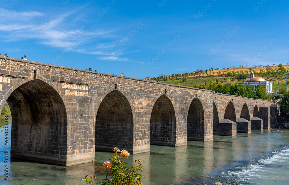 Fototapeta premium Historic ten-eyed bridge view (on gozlu kopru)