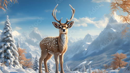 Cartoon deer in winter