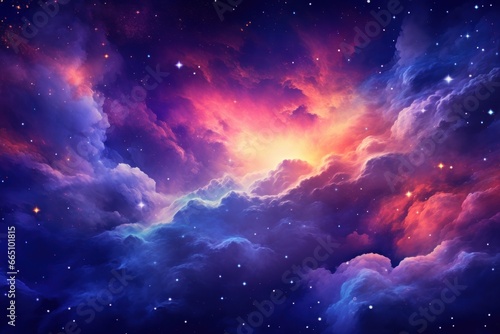 Dampened neon color blue and orange space nebula