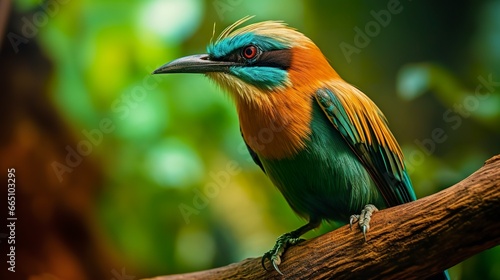 Turquoise Browed Motmot in vibrant colors. © Anowar
