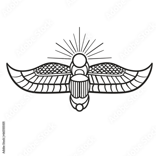 Pharaonic wings Egyptian and Khepri and Ra sun eye Horus icon vector	
