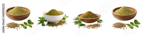 Dried fenugreek leaves Bowl Powdered And Spices Hyperrealistic Highly Detailed Isolated On Transparent Background Png File