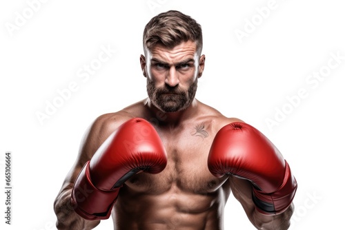 A bearded man ready for a boxing match