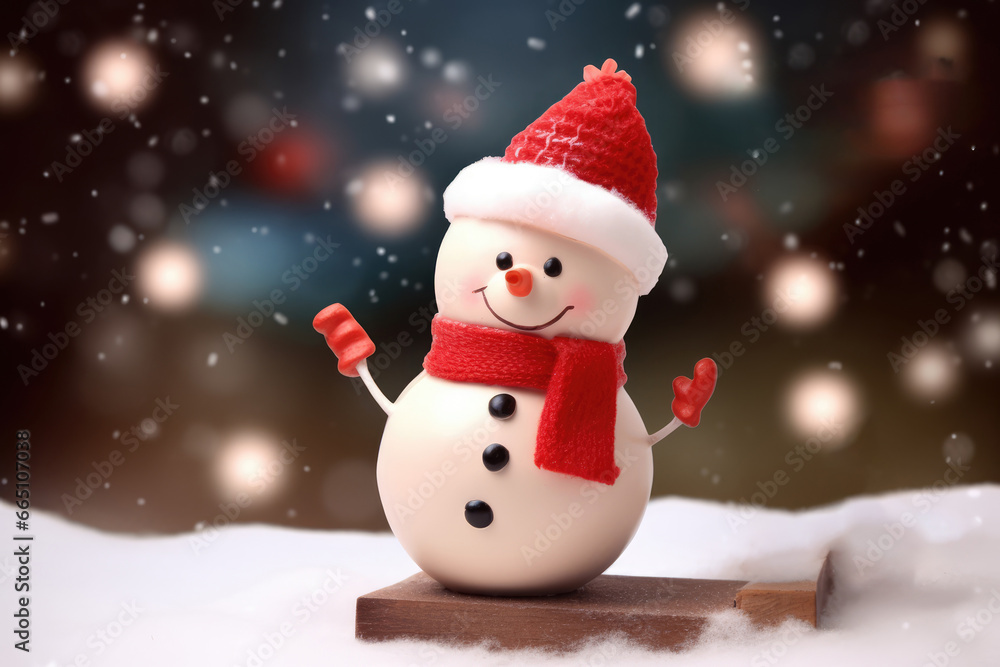 Little snowman figure with red hat and scarf
