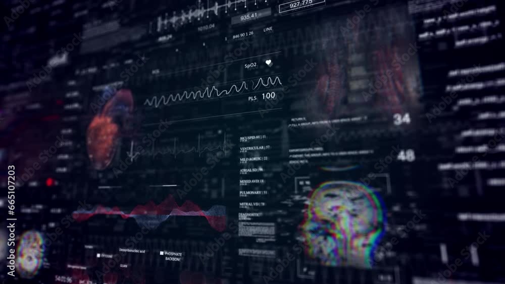 Brain MRI x ray Scan.Heard rate monitor. Healthcare.Medical HUD monitoring , micro surgery arthroscopy operation. Futuristic Technological Interface. 3D Model Animation. Brain MRI x ray Scan.Heard rate monitor. Healthcare.Medical HUD monitoring , micro surgery arthroscopy operation. Futuristic Technological Interface. 3D Model Animation.