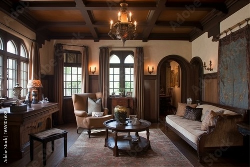 Classic English-style home decor with traditional Tudor influences. Generative AI
