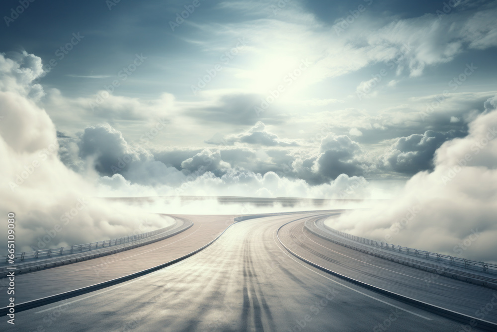 An empty parking lot surrounded by clouds An empty parking lot surrounded by clouds