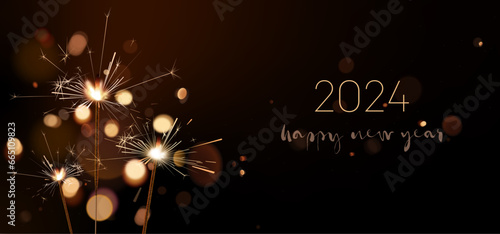Happy New Year 2024 greeting card with sparklers