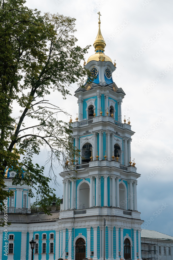 Fototapeta premium Kostroma, Russia, July 8, 2023. Bell tower of the Epiphany Cathedral of the Kremlin.