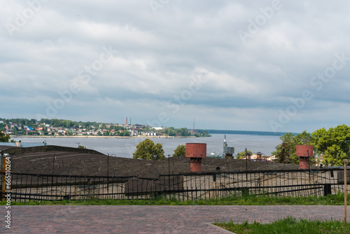 Kostroma, Russia, July 8, 2023. View of the river from the top of the hill.