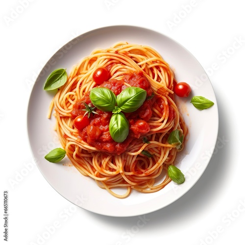 Delicious Plate of Spaghetti with Tomato Sauce on a White Background .